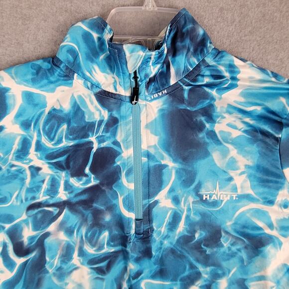 Habit Shirt Mens Small Sun Guard Long Sleeve 1/4 Zip Blue Waves 40+ Solar Factor - Picture 5 of 11